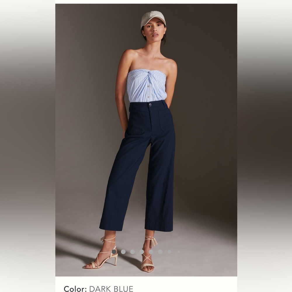 The Colette Cropped Wide-Leg Pants by Maeve Size 27P Color: Dark Blue